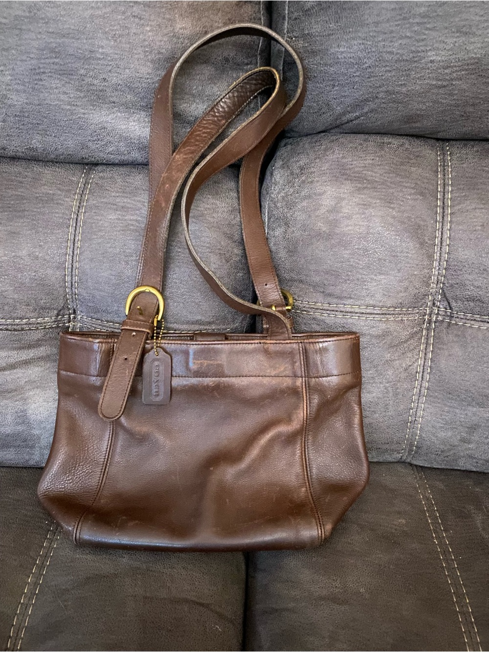Coach Brown Leather Shoulder Tote with Gold-Tone Hardware